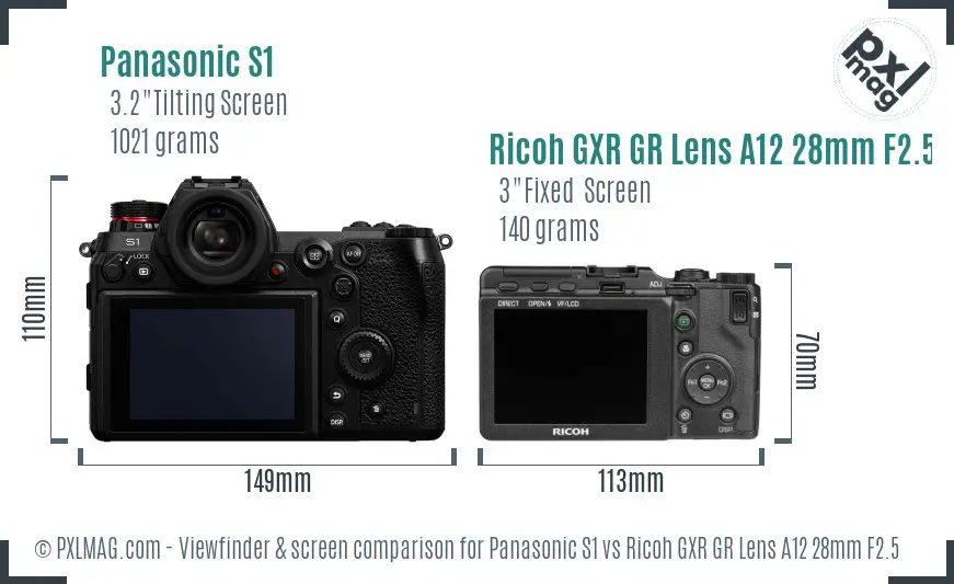 Panasonic S1 vs Ricoh GXR GR Lens A12 28mm F2.5 Screen and Viewfinder comparison Panasonic S1 vs Ricoh GXR GR Lens A12 28mm F2.5 Screen and Viewfinder comparison