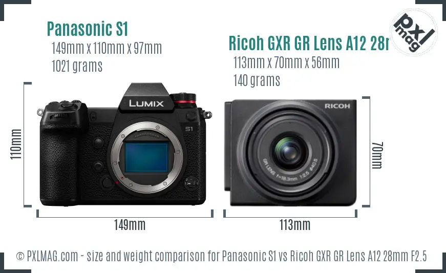 Panasonic S1 vs Ricoh GXR GR Lens A12 28mm F2.5 size comparison Panasonic S1 vs Ricoh GXR GR Lens A12 28mm F2.5 size comparison