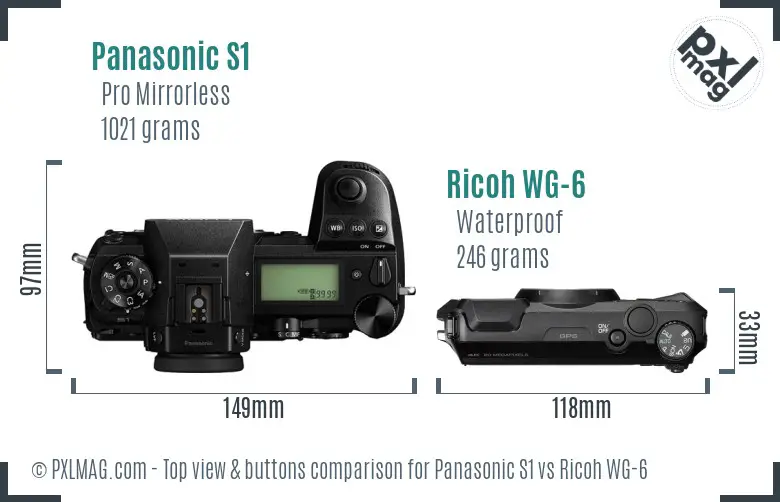 Panasonic S1 vs Ricoh WG-6 top view buttons comparison