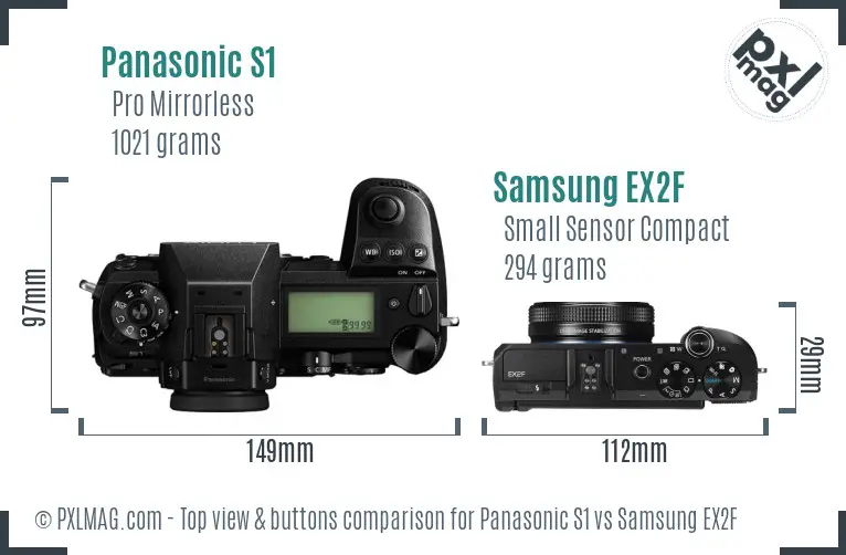 Panasonic S1 vs Samsung EX2F top view buttons comparison