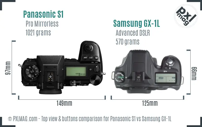 Panasonic S1 vs Samsung GX-1L top view buttons comparison Panasonic S1 vs Samsung GX-1L top view buttons comparison