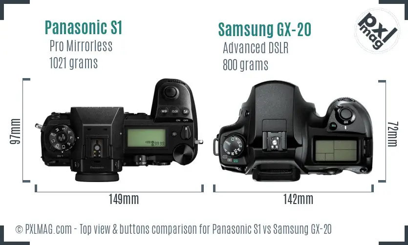 Panasonic S1 vs Samsung GX-20 top view buttons comparison Panasonic S1 vs Samsung GX-20 top view buttons comparison