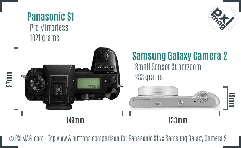 Panasonic S1 vs Samsung Galaxy Camera 2 top view buttons comparison