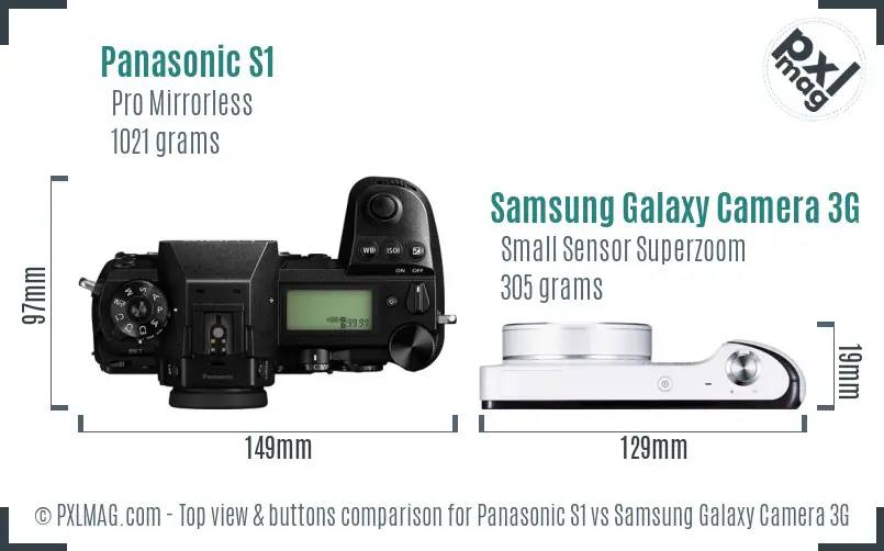 Panasonic S1 vs Samsung Galaxy Camera 3G top view buttons comparison