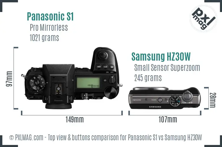 Panasonic S1 vs Samsung HZ30W top view buttons comparison Panasonic S1 vs Samsung HZ30W top view buttons comparison