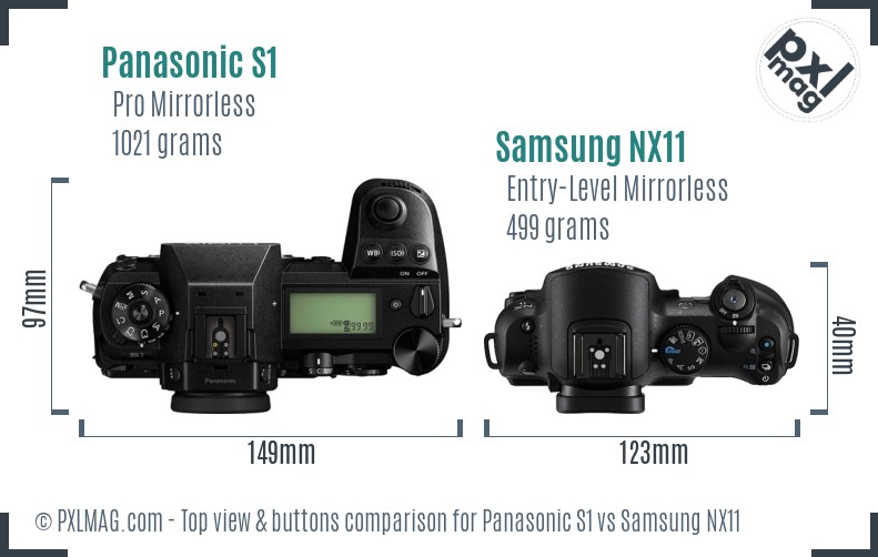 Panasonic S1 vs Samsung NX11 top view buttons comparison