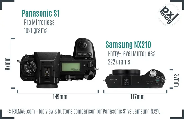 Panasonic S1 vs Samsung NX210 top view buttons comparison