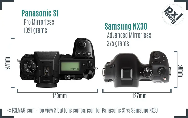 Panasonic S1 vs Samsung NX30 top view buttons comparison