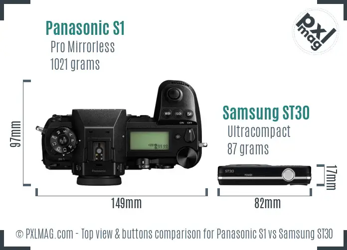 Panasonic S1 vs Samsung ST30 top view buttons comparison