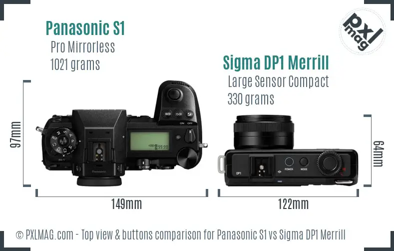 Panasonic S1 vs Sigma DP1 Merrill top view buttons comparison