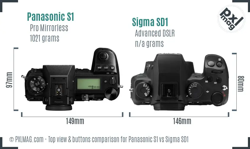 Panasonic S1 vs Sigma SD1 top view buttons comparison