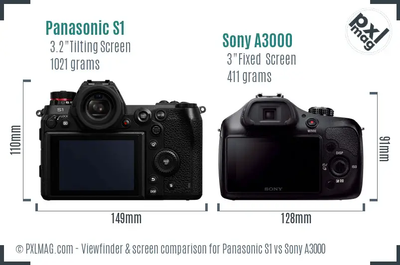 Panasonic S1 vs Sony A3000 Screen and Viewfinder comparison