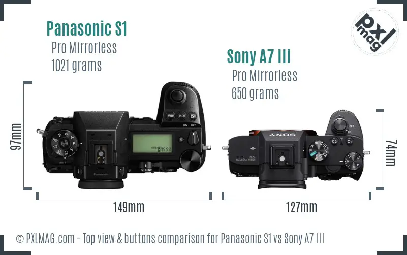 Panasonic S1 vs Sony A7 III top view buttons comparison