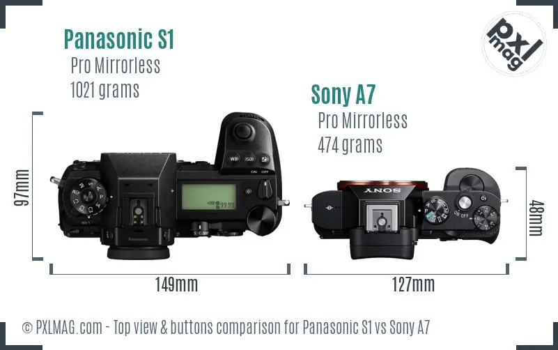 Panasonic S1 vs Sony A7 top view buttons comparison Panasonic S1 vs Sony A7 top view buttons comparison