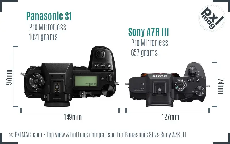 Panasonic S1 vs Sony A7R III top view buttons comparison