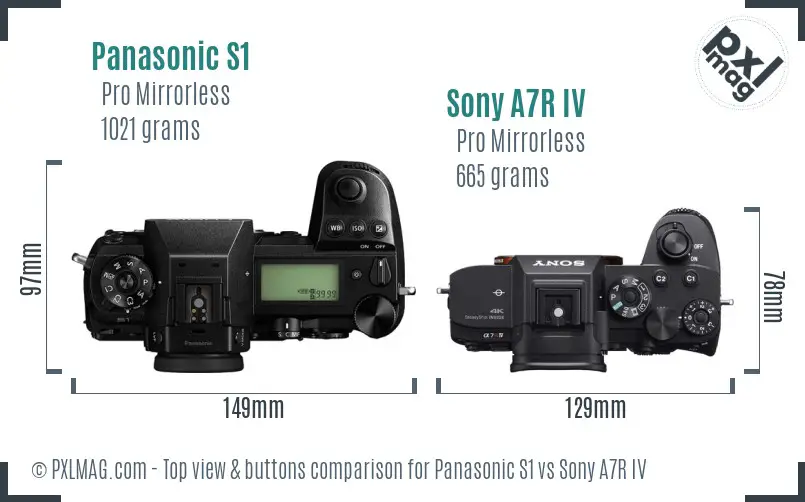 Panasonic S1 vs Sony A7R IV top view buttons comparison