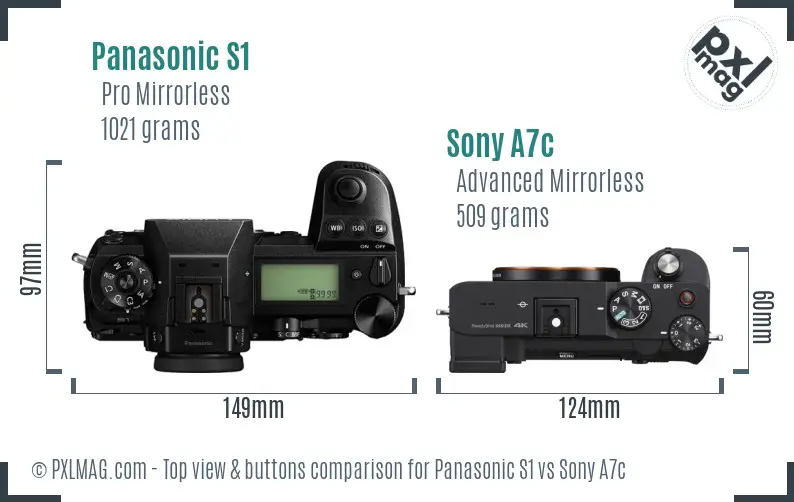 Panasonic S1 vs Sony A7c top view buttons comparison