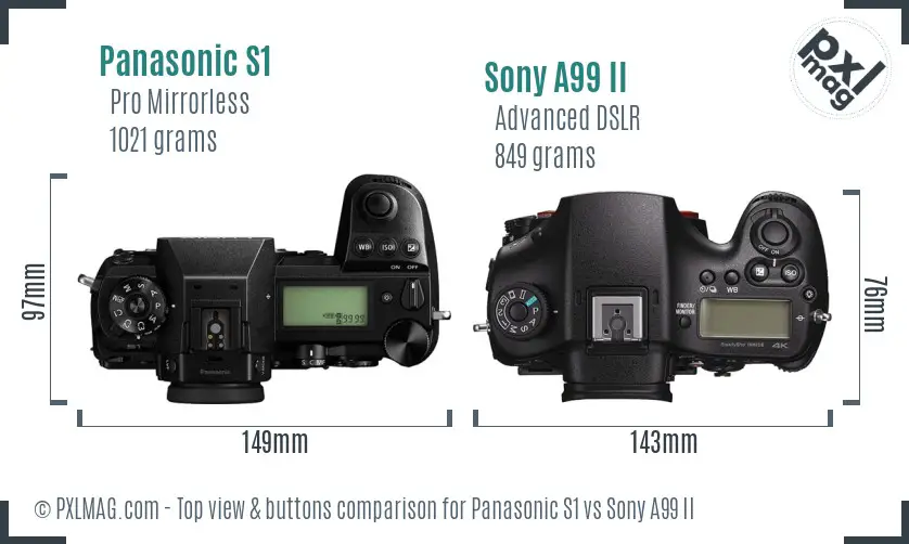 Panasonic S1 vs Sony A99 II top view buttons comparison