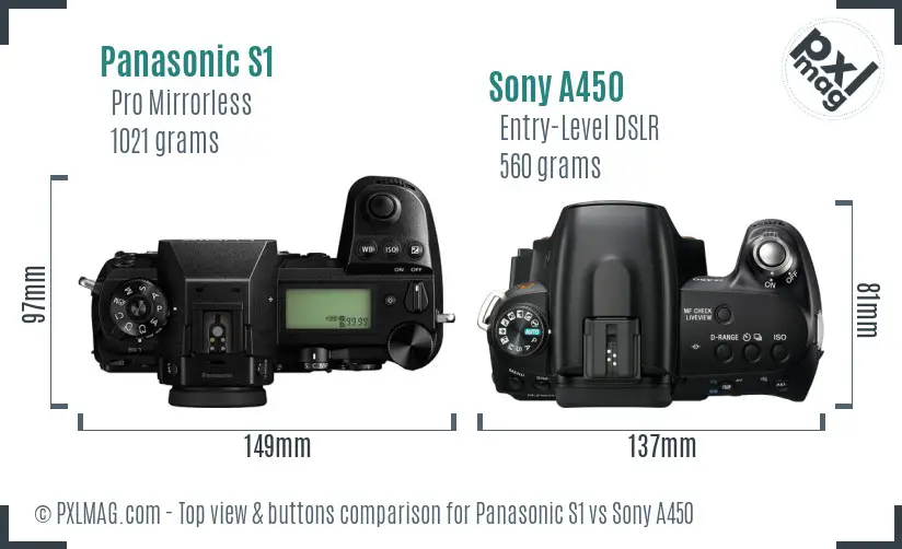 Panasonic S1 vs Sony A450 top view buttons comparison