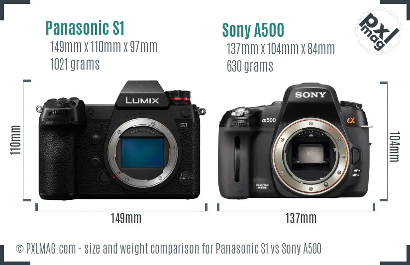 Panasonic S1 vs Sony A500 size comparison