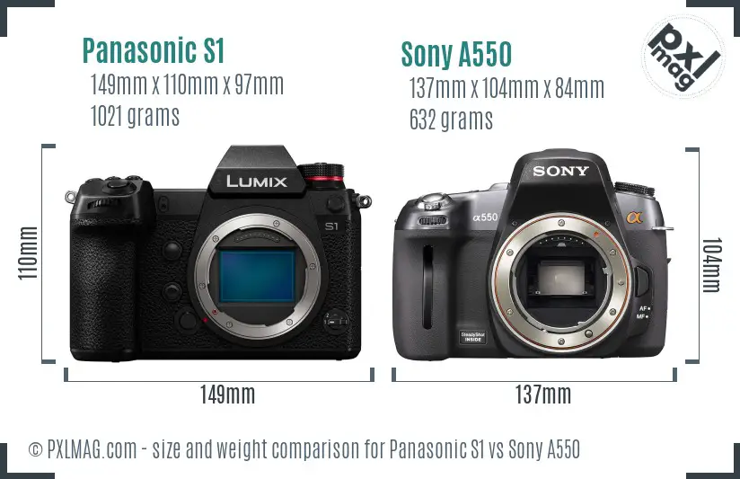 Panasonic S1 vs Sony A550 size comparison
