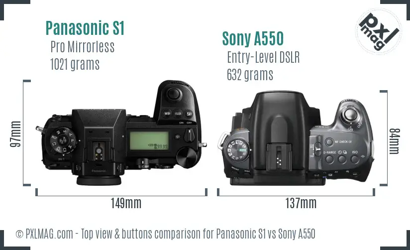 Panasonic S1 vs Sony A550 top view buttons comparison