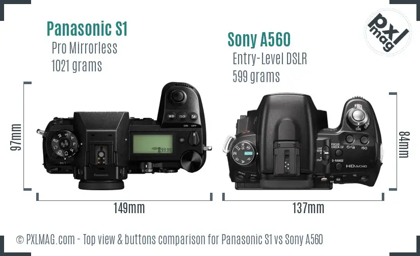 Panasonic S1 vs Sony A560 top view buttons comparison
