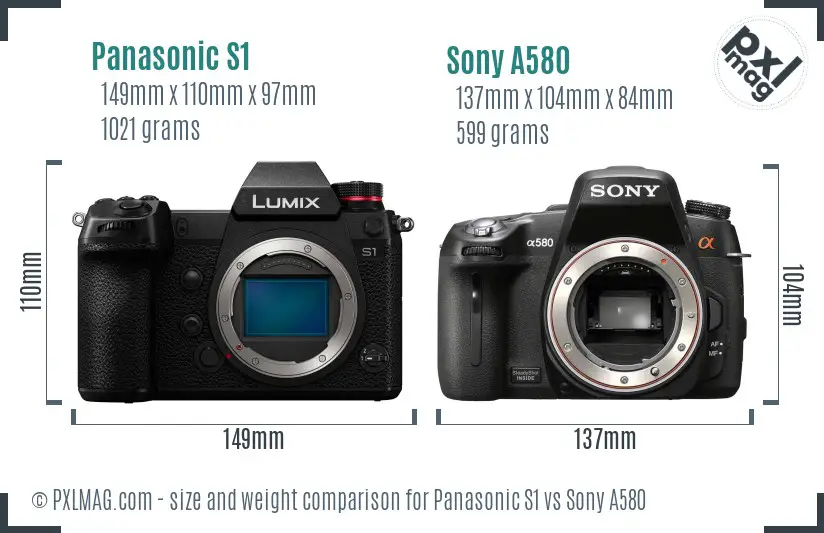 Panasonic S1 vs Sony A580 size comparison