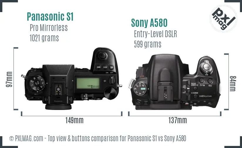 Panasonic S1 vs Sony A580 top view buttons comparison