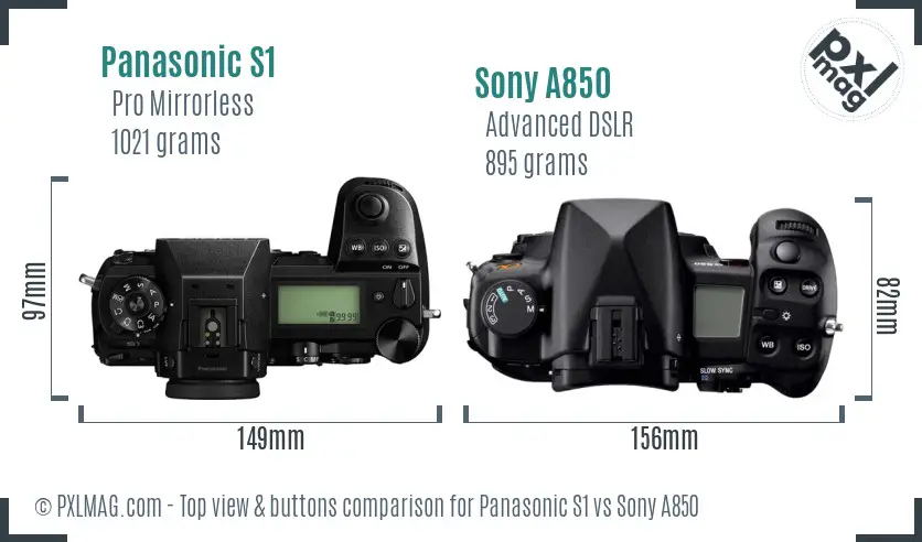 Panasonic S1 vs Sony A850 top view buttons comparison