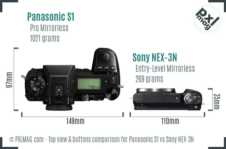 Panasonic S1 vs Sony NEX-3N top view buttons comparison