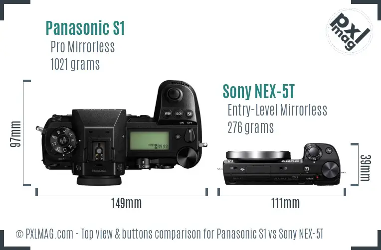 Panasonic S1 vs Sony NEX-5T top view buttons comparison