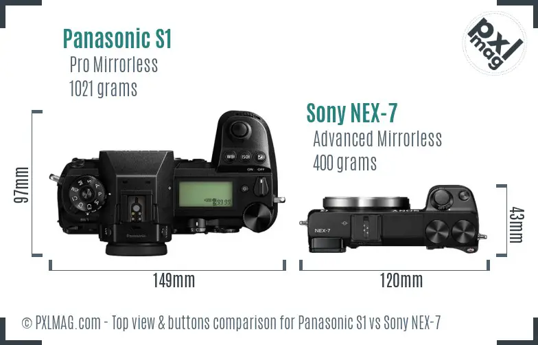 Panasonic S1 vs Sony NEX-7 top view buttons comparison