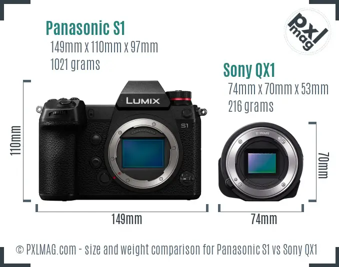 Panasonic S1 vs Sony QX1 size comparison