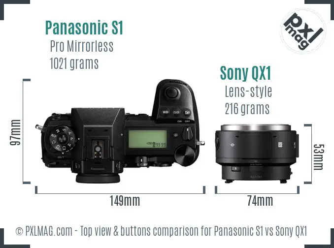 Panasonic S1 vs Sony QX1 top view buttons comparison