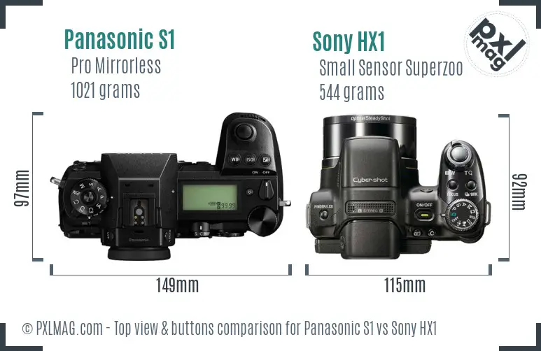 Panasonic S1 vs Sony HX1 top view buttons comparison