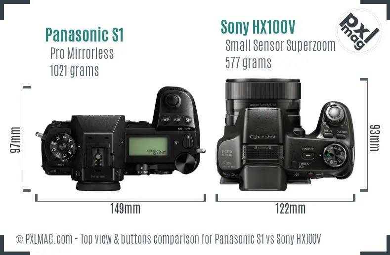 Panasonic S1 vs Sony HX100V top view buttons comparison