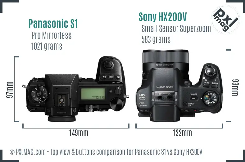 Panasonic S1 vs Sony HX200V top view buttons comparison
