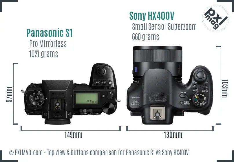Panasonic S1 vs Sony HX400V top view buttons comparison