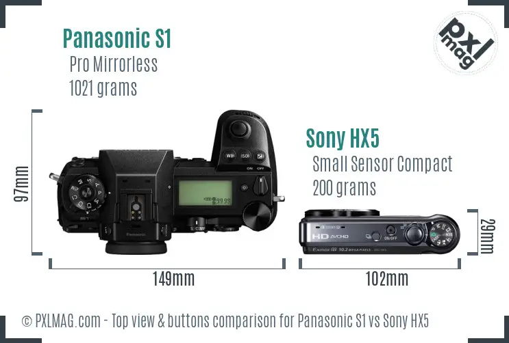 Panasonic S1 vs Sony HX5 top view buttons comparison