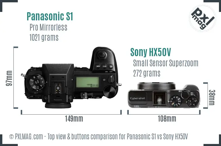 Panasonic S1 vs Sony HX50V top view buttons comparison