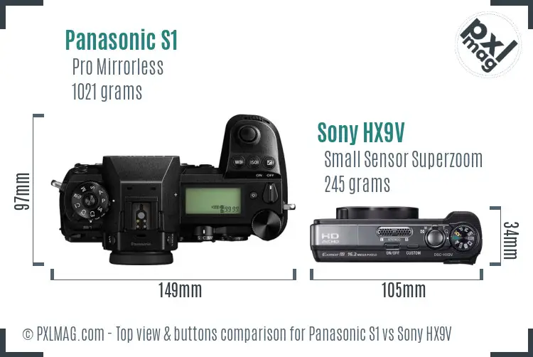 Panasonic S1 vs Sony HX9V top view buttons comparison