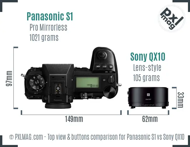 Panasonic S1 vs Sony QX10 top view buttons comparison