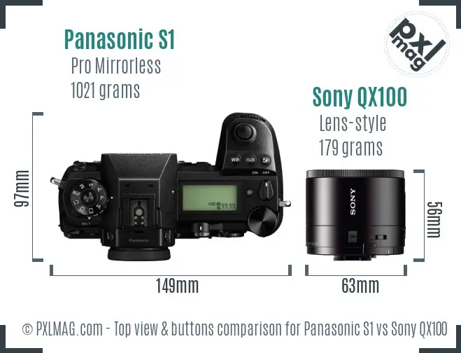 Panasonic S1 vs Sony QX100 top view buttons comparison