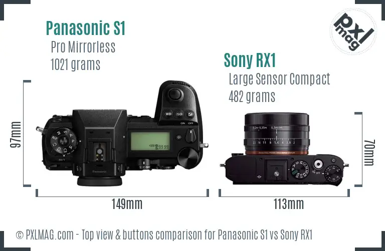 Panasonic S1 vs Sony RX1 top view buttons comparison