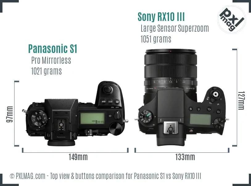 Panasonic S1 vs Sony RX10 III top view buttons comparison