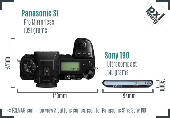 Panasonic S1 vs Sony T90 top view buttons comparison Panasonic S1 vs Sony T90 top view buttons comparison