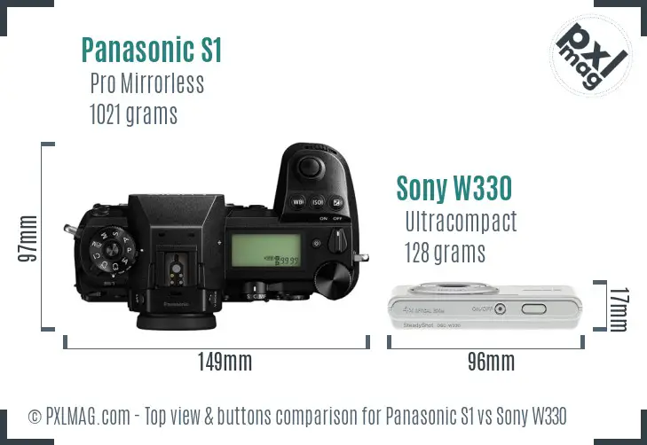 Panasonic S1 vs Sony W330 top view buttons comparison