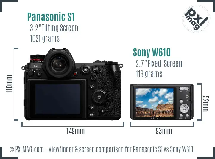 Panasonic S1 vs Sony W610 Screen and Viewfinder comparison