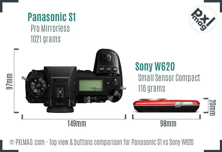 Panasonic S1 vs Sony W620 top view buttons comparison
